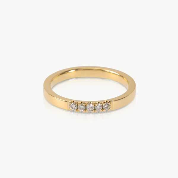 Ethical gold half eternity style ring featuring 5 lab grown diamonds