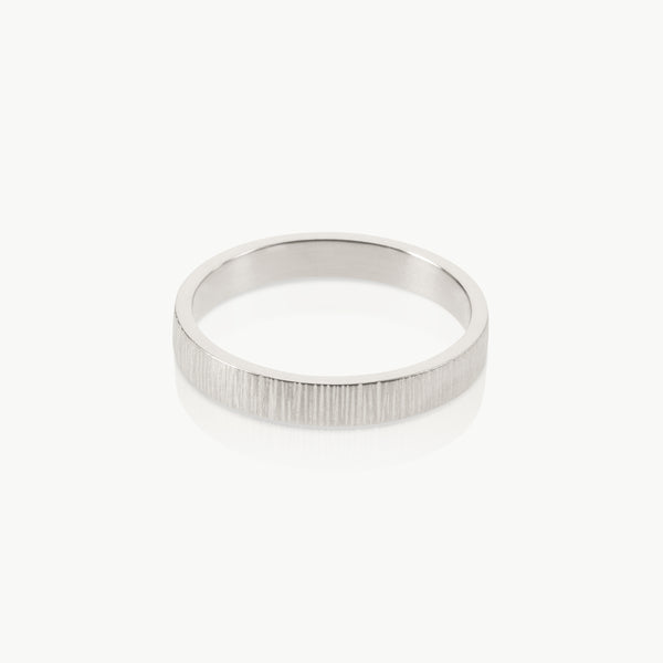 Ethical jewellery – A nature inspired unisex ring with a bark texture. Handmade in Cape Town in sustainable sterling silver and available in different widths.