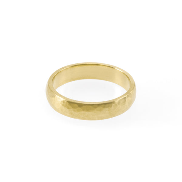 Sustainable wedding - A customisable wedding ring with a hammered finish available in different widths; yellow, rose or white gold; and 9K or 14K. Hand made in Cape Town in ethical gold.