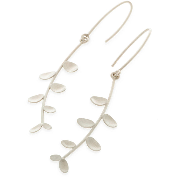 Botanically inspired – A simple leaf drop earring, artisan crafted from sterling silver in our well-established studio in The Old Biscuit Mill, Cape Town.
