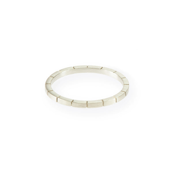 Environmentally conscious stacking – Perfect alone or in a stack, the ring etched with minimalist lines is handmade in sterling silver in our manufacturing studio in Cape Town