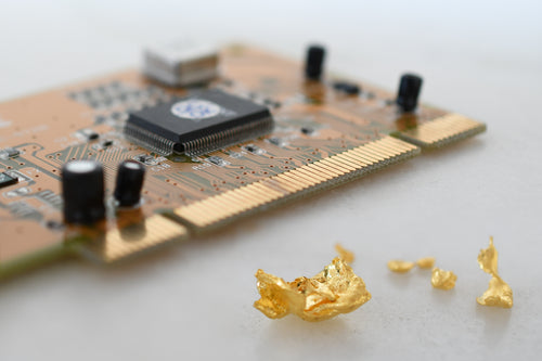 Circuit board with 24K gold recycled e-waste nuggets