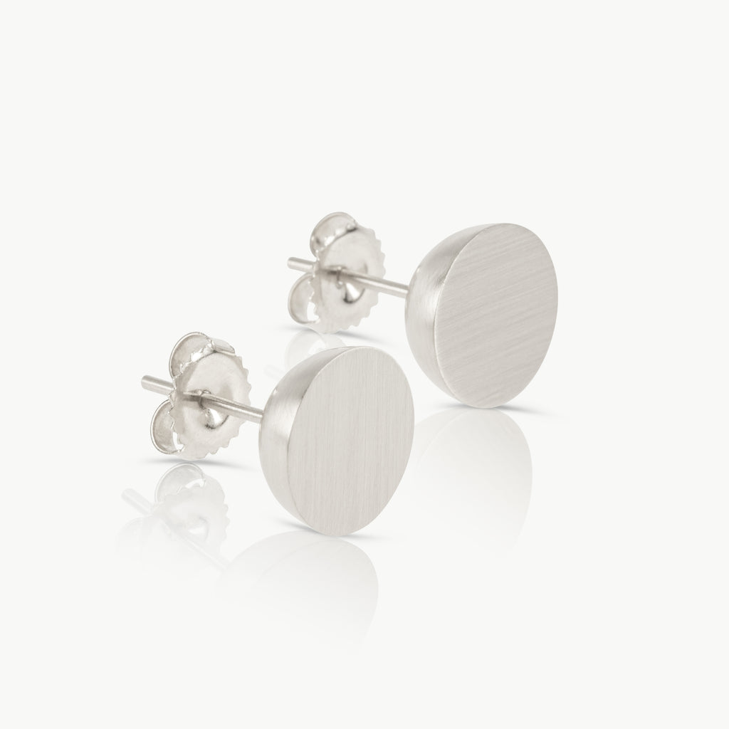 Pair of handmade sterling silver round stud earrings 