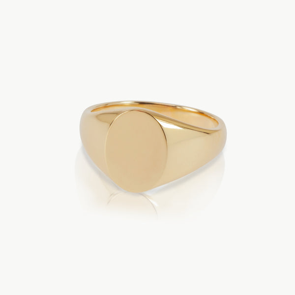 Timeless signet ring – A bold oval face for a bold hand, this ethical 9K gold ring is handmade in Cape Town and can be engraved.