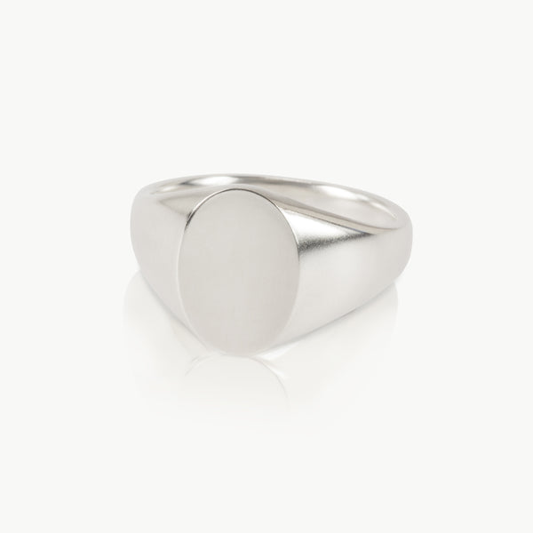 Timeless signet ring – A bold oval face for a bold hand, this ethical sterling silver ring is handmade in Cape Town and can be engraved.
