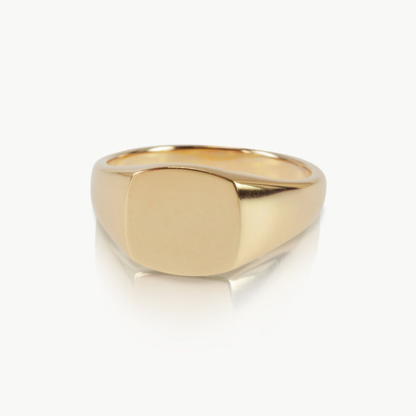 Timeless signet ring – A bold square face for a bold hand, this eco-friendly 9K gold ring is handmade in Cape Town and can be engraved. 