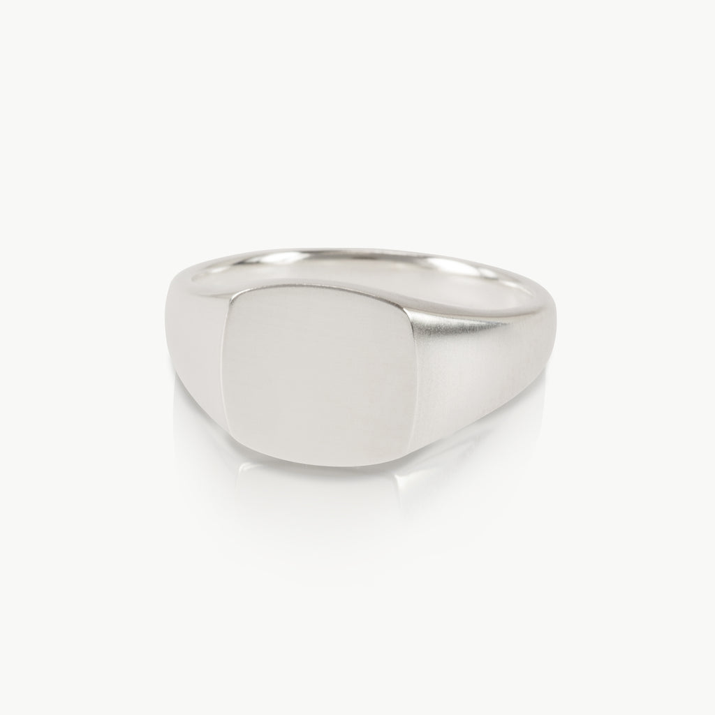 Timeless signet ring – A bold square face for a bold hand, this ethical sterling silver ring is handmade in Cape Town and can be engraved.