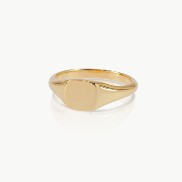 Dainty square signet ring in Fairmined eco-friendly gold.