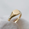 Square Fairmined certified 9K solid gold signet ring, dainty and engravable.