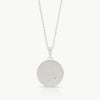 Sterling silver necklace with a round pendant set with a lab grown diamond and engraved