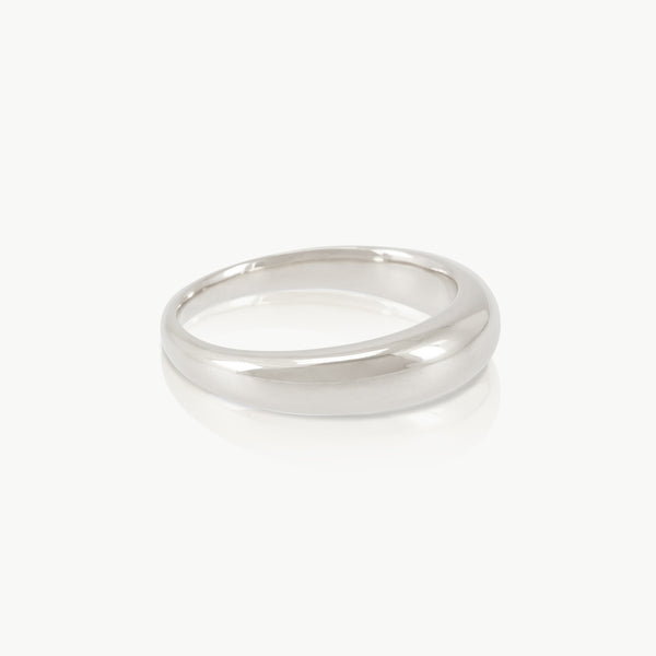 A simple handcrafted sterling silver ring in sustainably mined metal