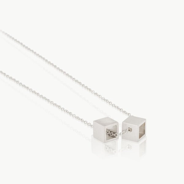 Eco friendly sterling silver double cube pendant