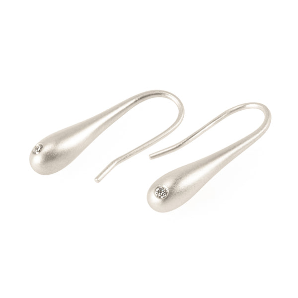 Droplet Silver Earrings in Fairmined eco-friendly silver with lab-grown diamonds