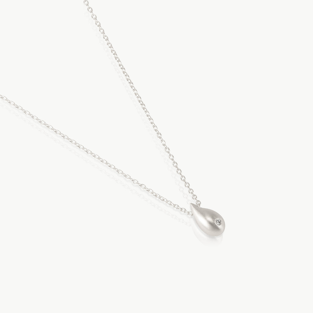 Eco Friendly Sterling silver water droplet pendant with  lab grown diamond