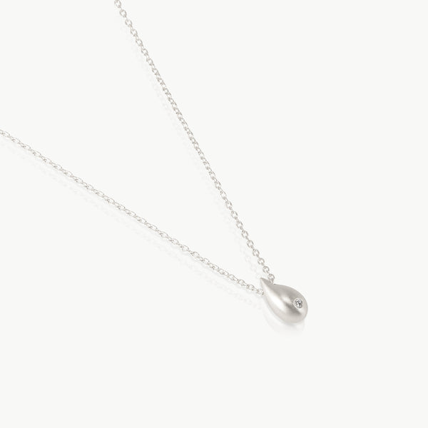 Eco Friendly Sterling silver water droplet pendant with  lab grown diamond