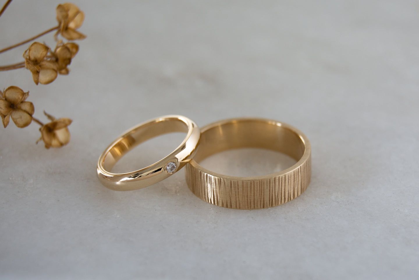 Eco-friendly gold wedding rings. Recycled gold, green wedding rings