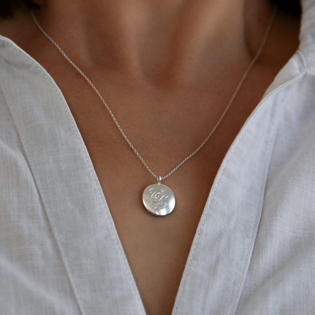 Woman's personlised ethical, Fairmined silver disc pendant