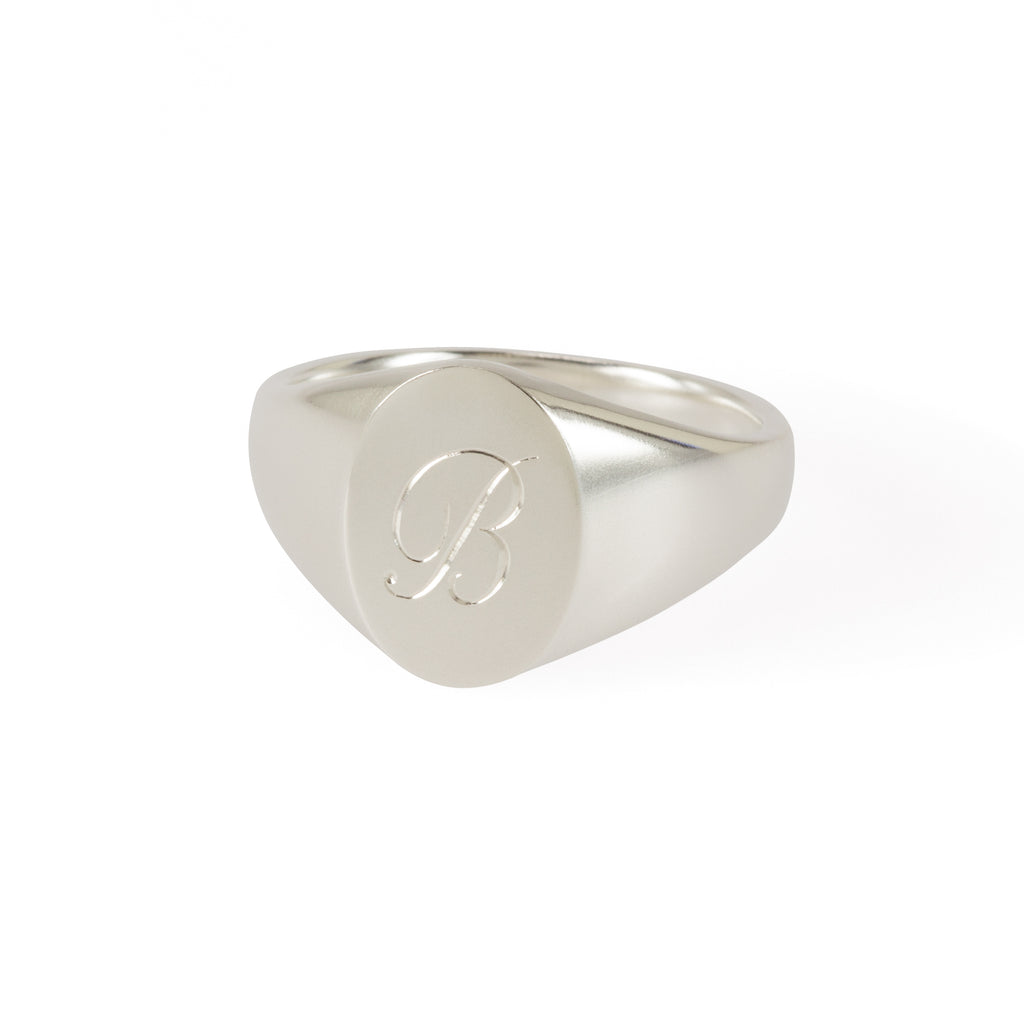 Engraved Bold Oval Signet Ring in Sterling Silver