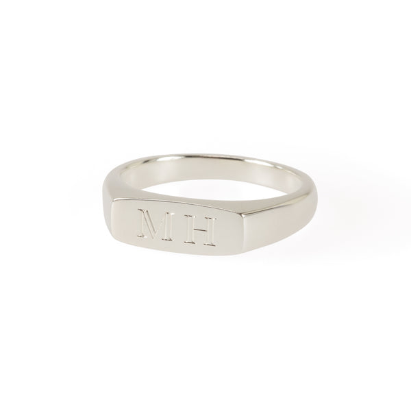 Engraved Bold Rectangular Signet Ring in Sterling Silver