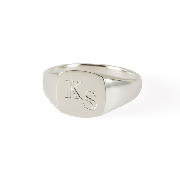 Engraved Bold Square Signet Ring in Sterling Silver