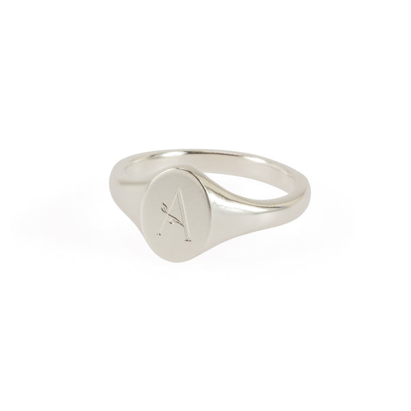 Engraved Dainty Oval Signet Ring in Sterling Silver