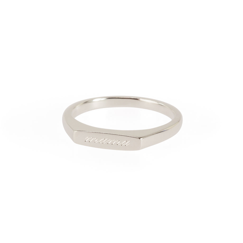 Engraved Dainty Rectangular Signet Ring in Sterling Silver