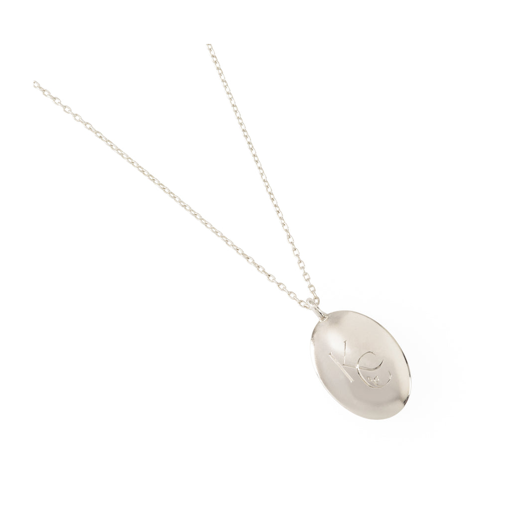 Engraved Oval Pebble Pendant Silver