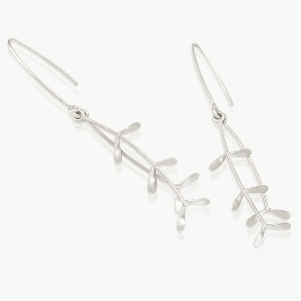 Inspired by nature – A minimalist take on the wind in the grass, designed and handmade in South Africa in Fairmined sterling silver. A double drop earring.