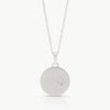 Inspired by starry skies – A disc pendant in sterling silver set with 2 lab-grown diamonds in an engraved setting expertly hand crafted by artisans in Cape Town.