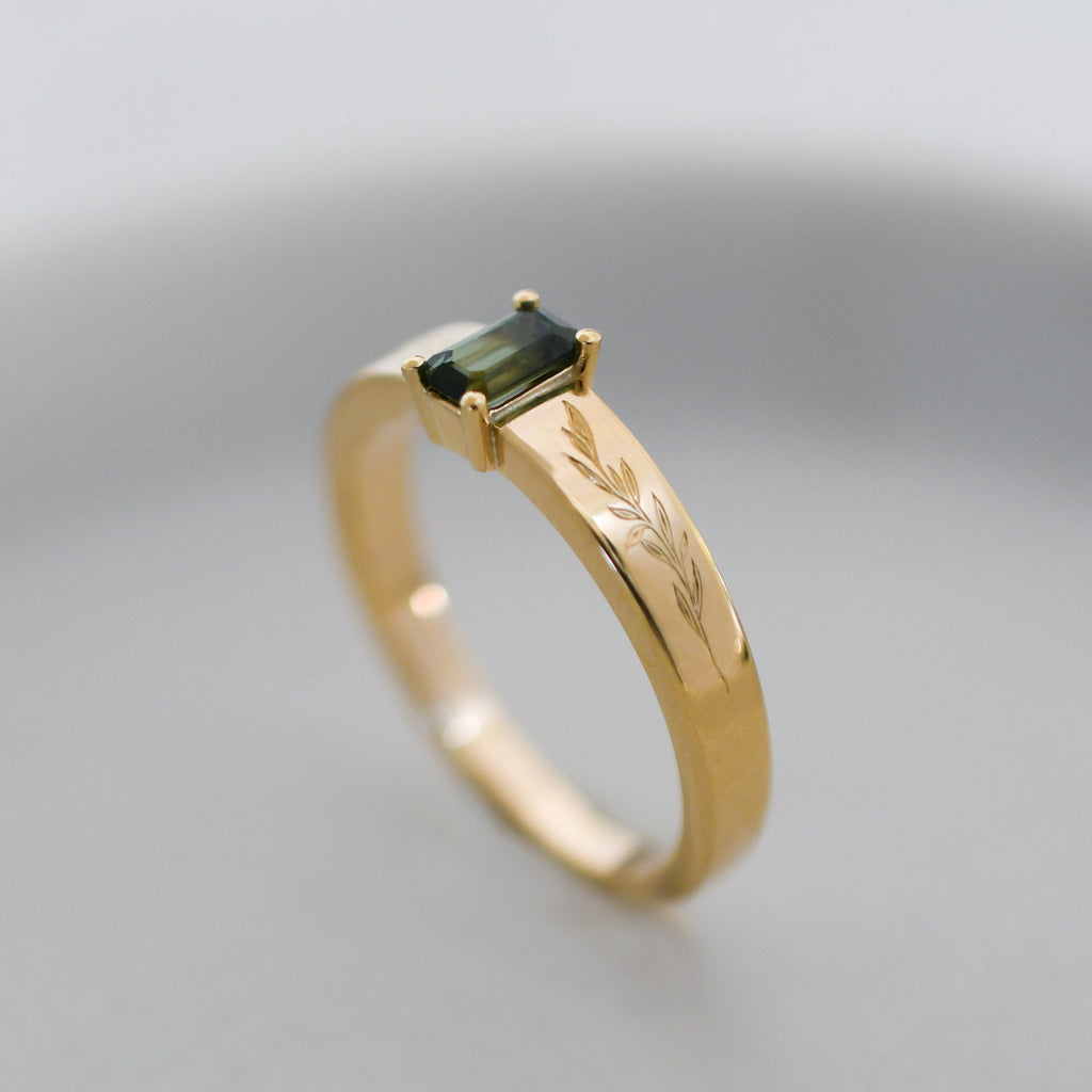 Meadow Green Sapphire Gold Ring — ethically sourced green sapphire in Fairmined gold
