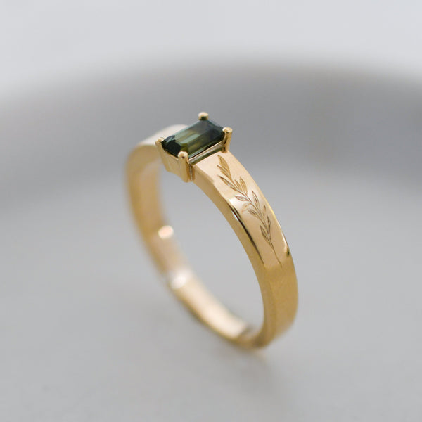 Meadow Green Sapphire Gold Ring — ethically sourced green sapphire in Fairmined gold