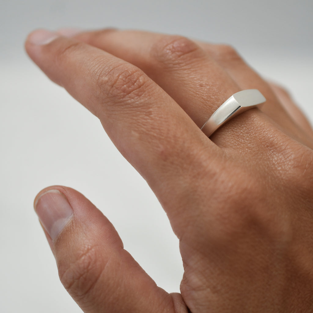 Recycled Silver Signet Ring on Unisex Hand