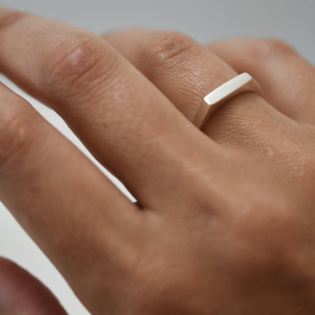 Recycled Silver Signet Ring on Unisex Hand