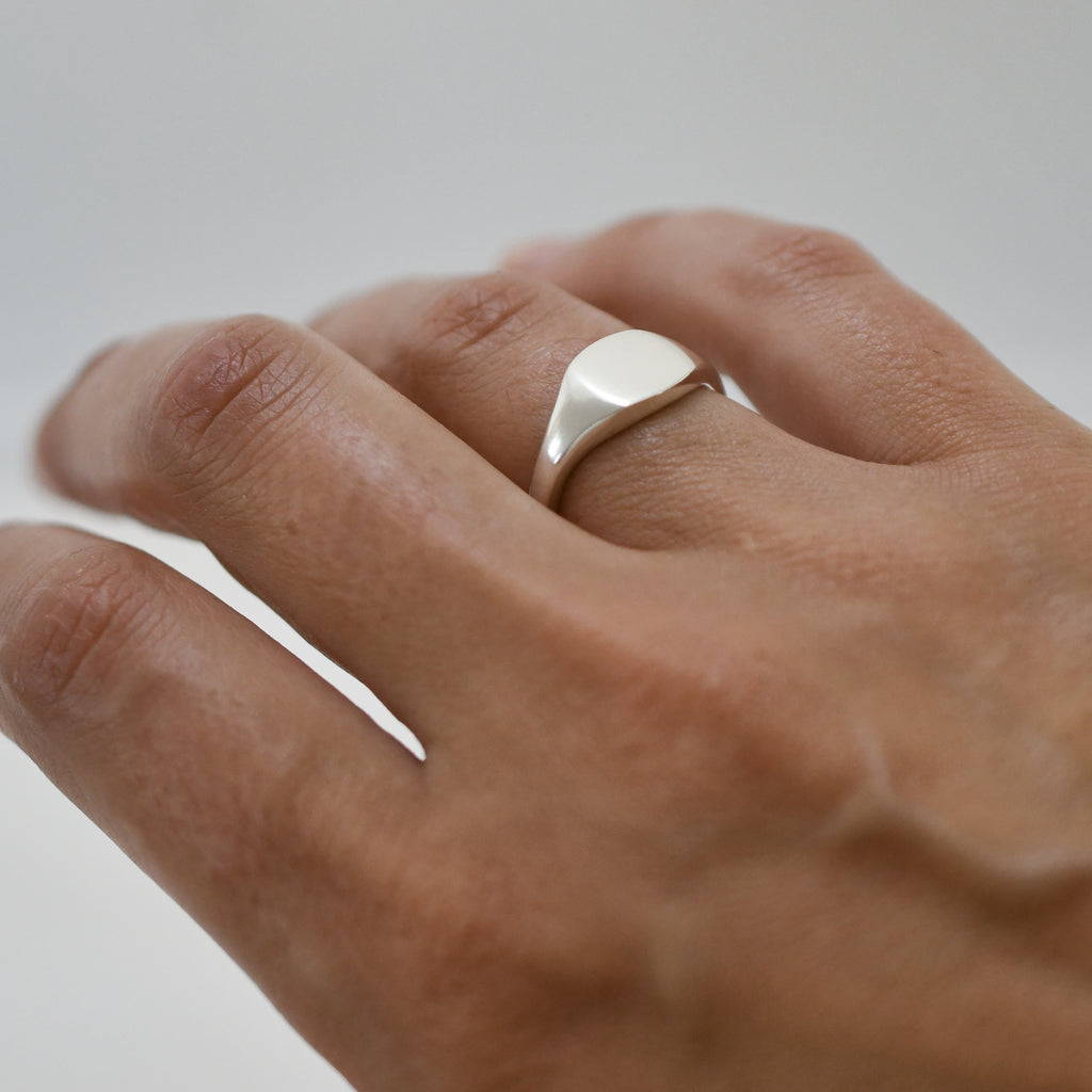 Recycled Silver Signet Ring on Unisex Hand