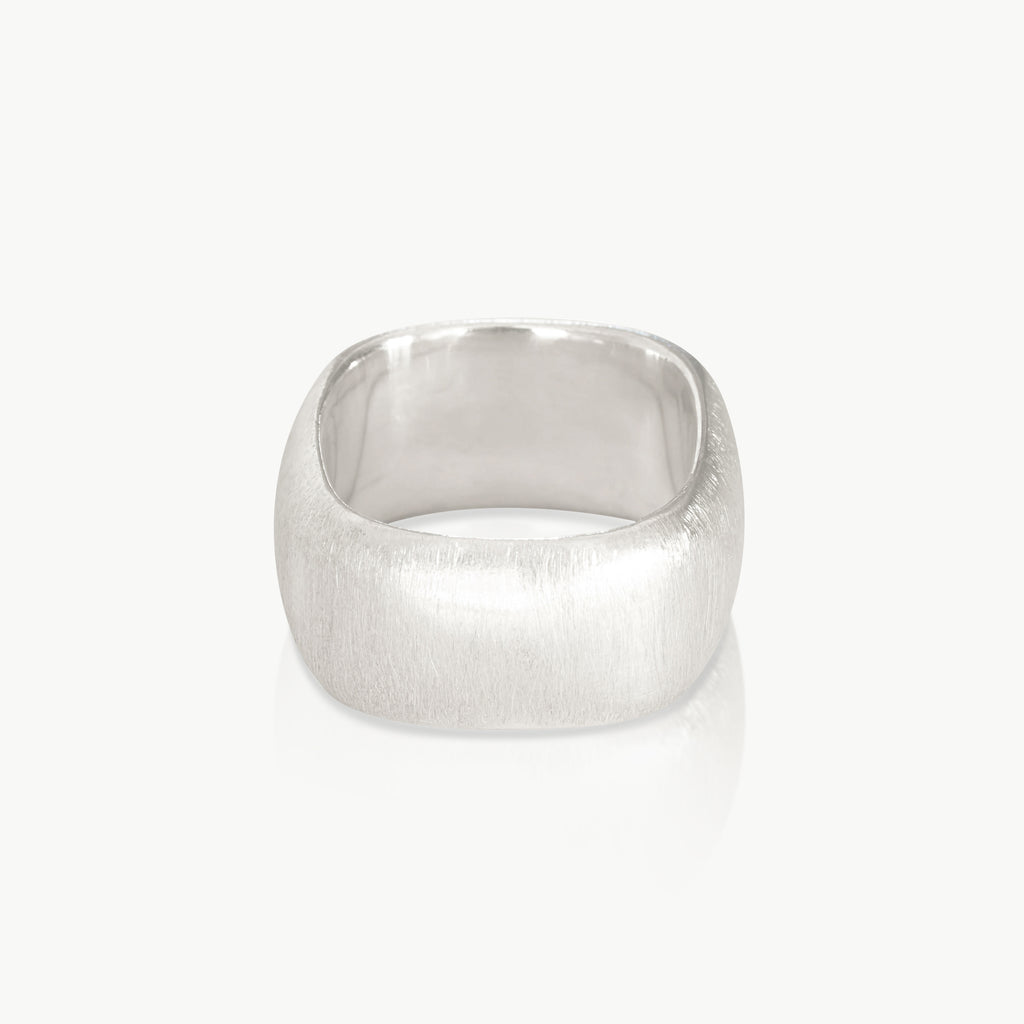 Eco-friendly silver – A unisex ring with a matte finish, squared off for minimalist impact. A customer favourite for the last 15 years.