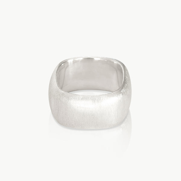 Eco-friendly silver – A unisex ring with a matte finish, squared off for minimalist impact. A customer favourite for the last 15 years.