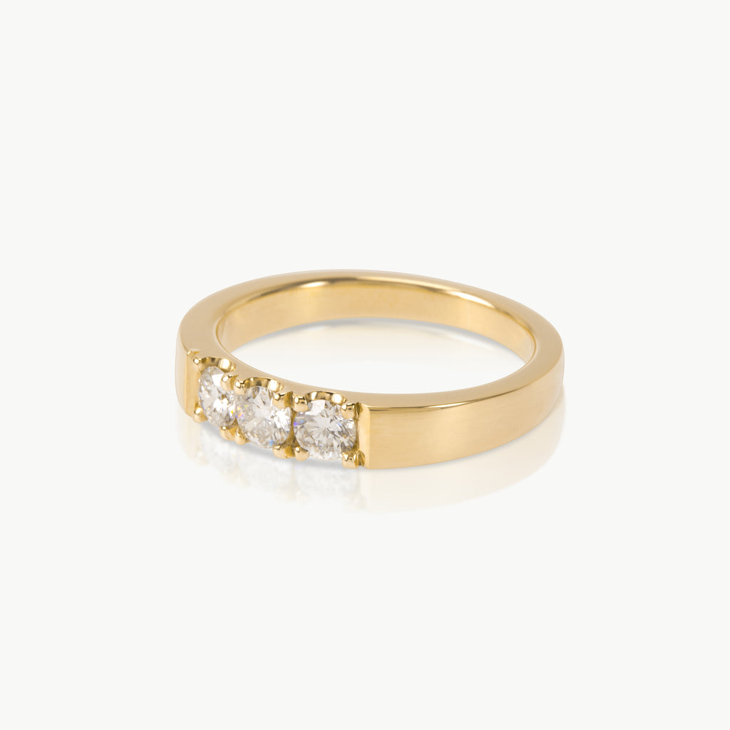 Environmentally conscious - Simple and elegant, minimalist engagement ring. This 9K gold ring is set with 3 lab-grown diamonds, handmade in Cape Town.