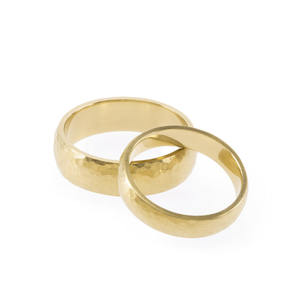 Ethical gold rings. These minimalist Hammered Wedding Bands are handmade in Cape Town in recycled gold from e-waste.