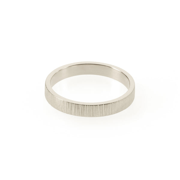 Sustainable silver ring. This artisan crafted Strata Band is handmade in Cape Town in recycled silver from e-waste.