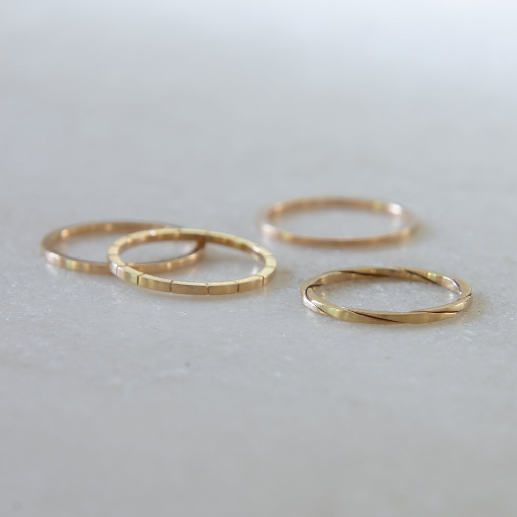 Eco-friendly gold stacking rings. This artisan crafted Traveller’s Set is handmade in Cape Town in recycled gold from e-waste.