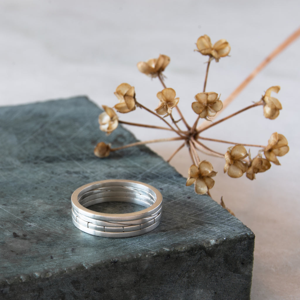 Eco-friendly silver stacking rings. This artisan crafted Traveller’s Set is handmade in Cape Town in recycled silver from e-waste.