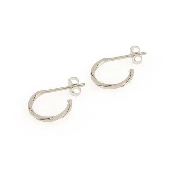 Eco-friendly silver earrings. These sustainable Twist Hoops are handmade in Cape Town in recycled silver from e-waste.